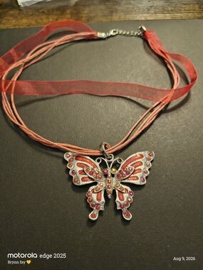 Amazon Red and Pink Butterfly Pendant Choker Necklace